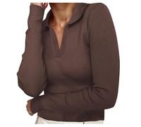 Briskorry Long Sleeve Top Women Crop Top Long Sleeve Black Top Stretchy Tight T Shirts Long Sleeves V Neck Shirts Sexy Y2K Clean Girl Clothes Basic Plain Streetwear Leisure