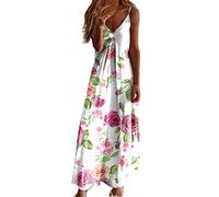 Briskorry Long Women's Sexy V-Neck Sleeveless Summer Dress Flowers Summer Maxi Dress Women Boho Beach Dress Party Suspender Dress Elegant Cocktail Dresses
