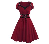 Briskorry Medieval Costume Women's Renaissance Dress Gothic Dresses Lace Retro Maxi Dress Flared Sleeves Smocked Waist Party Dress Off Shoulder Colour Block Victorian Dress Party