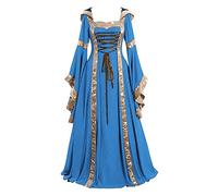 Briskorry Medieval Dress Girls, Renaissance Dress Women's Summer Gothic Dresses Lace Retro Maxi Dresses Tied Waist Trumpet Sleeves Party Dress Colour Block Off Shoulder Witch Dress Traditional