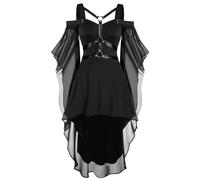 Briskorry Medieval Dress Women's Renaissance Dress Girls Gothic Dress Retro Lace Maxi Dress Tied Waist Trumpet Sleeves Party Dress Colour Block Off Shoulder Lace Dress Medieval