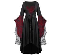 Briskorry Medieval Women's Renaissance Dress, Long, Gothic Dresses, Mesh, Retro Maxi Dresses, Trumpet Sleeves, Smocked Waist, Party Dress, Off-the-Shoulder Colour Block, Carnival Costume, Cosplay