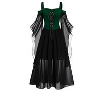 Briskorry Medieval Women's Renaissance Dress Medieval Gothic Dress Vintage Lace Maxi Dress Smocked Waist Trumpet Sleeves Party Dress Colour Block Off Shoulder Witch Dress Party