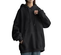 Briskorry Oversized Hoodie, Black, Women's White, Hooded Hoodie, Long Sleeve Hoodie, Casual Loose Jumper, Classic Plain Jacket, Cuddly Training, Loungewear, Autumn, Winter