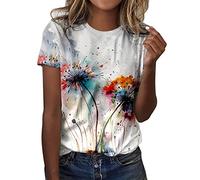 Briskorry T-Shirt Women's Casual Tops with 3D Butterfly Flowers Print Casual Summer Crew Neck Tops Tie Dye Graffiti Flowers Tee Shirt Blouse Female Teenager Girls, Z 0801 Red, 3XL