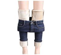 Briskorry Winter Jeans Warm Jeans Trousers Women's Leggings Plush Lined Denim Stretchy Trousers Winter Warm Women's Jeans Thermal Jeans Fleece Straight Trousers Wide Long Trousers Winter Leggings