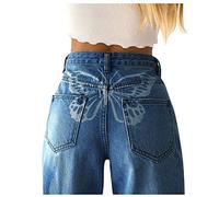 Briskorry Women's Baggy Jeans High Waist Y2K Style Jeans with Butterfly Print Straight Wide Leg Denim Trousers Fashion Loose Boyfriend Casual Trousers Pencil Flared Jeans