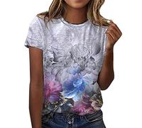 Briskorry Women's Casual Tops with 3D Butterfly Flowers Print Casual Summer Crew Neck Tops Tie Dye Graffiti Flowers Tee Shirt Blouse Female Teenager Girls