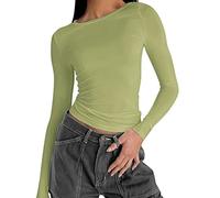 Briskorry Women's Long Sleeve Elegant Crop Tops Women's Sports Long Sleeve Top Tight Crop Tee Shirt Long Sleeves Crew Neck Blouses Elegant Y2K Clean Girl Clothes Solid Classic Streetwear Casual