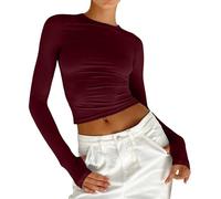 Briskorry Women's Long-Sleeved Shirt, White, Crop Top Y2K, Tops, Crop Top, Slim Fit T-Shirt, Long Sleeves, Crew Neck Shirt, Y2K Elegant Clean Girl Clothes, Plain, Classic Streetwear, Casual