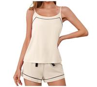 Briskorry Women's Pyjama Set, Short Two-Piece Sleepwear Set, V-Neck Attractive Cami Top and Pyjama Bottoms, Sleepwear, Lightweight Lounge Night Dress, Plain Halloween