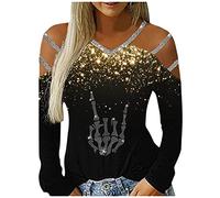 Briskorry Women's Sexy Off Shoulder Blouse Teenager Girls Off Shoulder Tops Long Sleeve Shirts Elegant Hollow Out Hot Rhinestone Glitter Pullover Casual Fashion Long Sleeve Shirt Tops