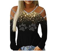 Briskorry Women's Sexy Off Shoulder Blouse Teenager Girls Off Shoulder Tops Long Sleeve Shirts Elegant Hollow Out Hot Rhinestone Glitter Pullover Casual Fashion Long Sleeve Shirt Tops