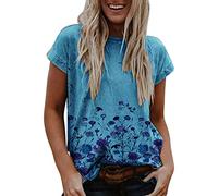 Briskorry Women's Summer Short Sleeve T-Shirt with Floral Pattern Casual Basic Tops 2022 Fashion Tops Women O-Neck Pullover for Teenager Girls Casual Tee Basic Top