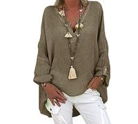 Briskorry Women's Tunic Linen Look Top Plain V-Neck Long Sleeve Shirt Summer Autumn Loose T-Shirts Casual Loose Elegant Shirt Blouse Vintage Tunic Tops