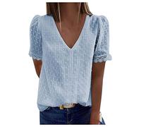 Briskorry Women's V-Neck Blouse with Lace Elegant Short Sleeve Chiffon Tops Tunic Casual Shirt Summer Sexy Lace Blouses Plain Blouse Tops Breathable Shirts