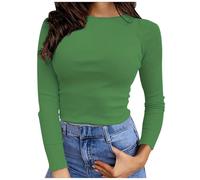 Briskorry Y2K Top White, Crop Top Long Sleeve White, Tops Tight Stretch T Shirts Long Sleeve Crew Neck Shirt Skims Elegant Clean Girl Clothes Solid Classic Streetwear Casual