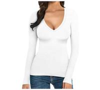 Briskorry Y2K Women's Long-Sleeved Shirt, Crop Top, Black Long Sleeve, Top Tight, Stretchy Tee Shirts, Long Sleeves, V-Neck Tops, Skims, Sexy, Clean Girl Clothes, Solid Classic Streetwear, Teenager