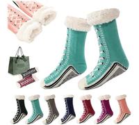 Briskrhythm Socks, Ultra-Thick Cashmere Slipper Home Socks, Fleece Lined Fuzzy Slipper Socks, Non Slip Warm Fuzzy Socks (1PC-B, Adult, Women, One Size, Alpha, UK Footwear Size System, Medium)