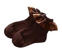 BriskyM Toddler Baby Kid Girl's Solid Color Ruffle Frilly Bowknot Anti-slip Lace Princess Ankle Socks (Coffee, 4-6 Years)
