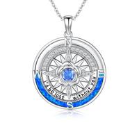 Brisskaari Compass Necklace for Women 925 Sterling Silver I'd Be Lost Without You Compass Necklaces Blue Opal Nautical Compass Pendant Birthstone Compass Jewelry, Regular Size, Sterling Silver