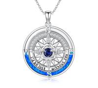 Brisskaari Compass Necklace for Women 925 Sterling Silver I'd Be Lost Without You Compass Pendant with Blue Opal Birthstone Gifts for Women Girlfriend Mom, Regular Size, Sterling Silver, Created Opal