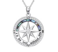 Brisskaari Women 925 Sterling Silver Abalone Shell Compass Pendant Necklace I'd Be Lost Without You Nautical Jewelry Gift for Her