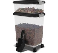 Brista 3 Pc's Pet Food Storage Container with Airtight Lids & Measuring Scoop Plastic Dog Cat Animal Dry Food Dispenser Storing Box with Rolling Wheels (Black)