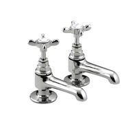 Bristan 1901 Basin Pillar Taps with Crosshead Handles, Single Flow Traditional Design Bathroom Fixture Suitable for All Plumbing Systems, Chrome