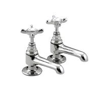 Bristan 1901 Basin Pillar Taps with Crosshead Handles, Single Flow Traditional Design Bathroom Fixture Suitable for All Plumbing Systems, Chrome - N 1/2 C CD