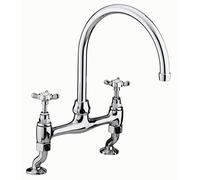 Bristan 1901 Bridge Kitchen Sink Mixer Tap with Swivel Spout, Traditional Kitchen Sink Tap with High Arch and Cross Head Handles, Chrome - N DSM C