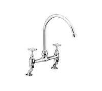 Bristan 1901 Bridge Kitchen Sink Mixer Tap with Swivel Spout, Traditional Kitchen Sink Tap with High Arch and Cross Head Handles, Chrome - N DSM C