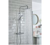Bristan Buzz Thermostatic Diverter Bar Mixer Shower - exposed safe touch chrome shower mixer with round fixed shower head, hose, and multi spray pattern shower head, BUZ2 SHXDIVCTFF C