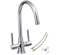 Bristan Cascade Sphere Kitchen Tap Chrome Twin Lever + Fixings + Flexi Pipes