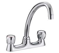 Bristan Club Budget Budget Deck Kitchen Sink Mixer Tap with Metal Heads | Chrome | Brass | 180mm x 180mm