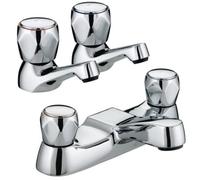 Bristan Club Chrome Basin Pillar Utility Taps + Deck Bath Shower Metal Heads