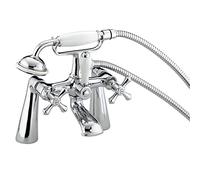 Bristan Colonial Bath Shower Mixer with Metal Handles, Hose, and Handset, Traditional Brass Bathroom Bathtub Fixture, Bath & Shower Systems, Chrome - K BSM C