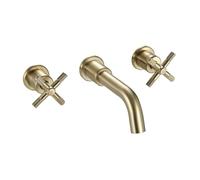 Bristan Cruzar 3 Tap Hole Wall Mounted Basin Mixer Tap with Water-Saving Feature, Brushed Brass Finish