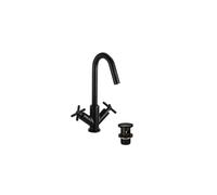 Bristan Cruzar Basin Mixer with Clicker Waste and Ceramic Cartridge, Deck Mounted Bathroom Tap, Black Finish