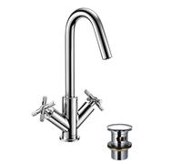 Bristan Cruzar Basin Mixer with Clicker Waste, Ceramic Cartridge, Deck Mounted Bathroom Tap, Chrome Finish