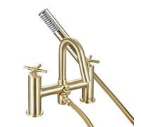 Bristan Cruzar Bath Shower Mixer with Easy Clean Handset, Deck Mounted, Brushed Brass Finish