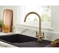 Bristan Echo Kitchen Tap - Swivel spout, Two Lever EasyFit Brushed Brass Kitchen Sink tap, EC SNK EF BB