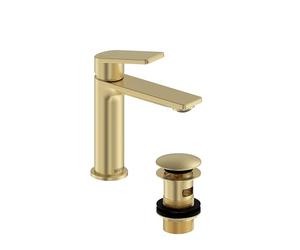 Bristan Frammento Eco Start Basin Mixer with Clicker Waste Brushed Brass