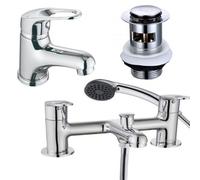 Bristan Iris Chrome Basin Mixer Lever Action Tap + Waste + Bath Shower Mixer