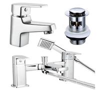 Bristan Niva Square Chrome Basin Mixer Lever Action Tap Waste Bath Shower Mixer