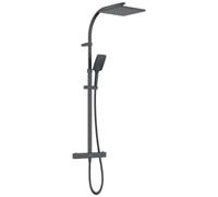 Bristan Quadrato Thermostatic Diverter Square Bar Mixer Shower - Exposed Safe Touch Black Shower Mixer with Square Fixed Shower Head, Hose, and Multi Spray Pattern Shower Head, QD SHXDIVCTFF BLK