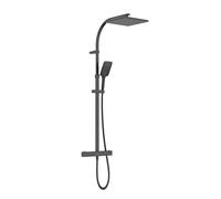 Bristan Quadrato Thermostatic Diverter Square Bar Mixer Shower - Exposed Safe Touch Black Shower Mixer with Square Fixed Shower Head, Hose, and Multi Spray Pattern Shower Head, QD SHXDIVCTFF BLK
