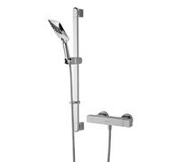 Bristan Qubo Thermostatic Bar Mixer Shower - Exposed Square Chrome Shower Mixer with Riser Rail, Hose and Multi Spray Pattern Shower Head,QB SHXSMFF C
