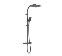 Bristan Qubo Thermostatic Diverter Square Bar Mixer Shower - Exposed Safe Touch Black Shower Mixer with Square Fixed Shower Head, Hose, and Multi Spray Pattern Shower Head, QD SHXDIVCTFF BLK
