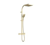 Bristan Qubo Thermostatic Diverter Square Bar Mixer Shower - Exposed Safe Touch Brushed Brass Shower Mixer with Square Fixed Shower Head, Hose, and Multi Spray Pattern Shower Head, QD SHXDIVCTFF BB